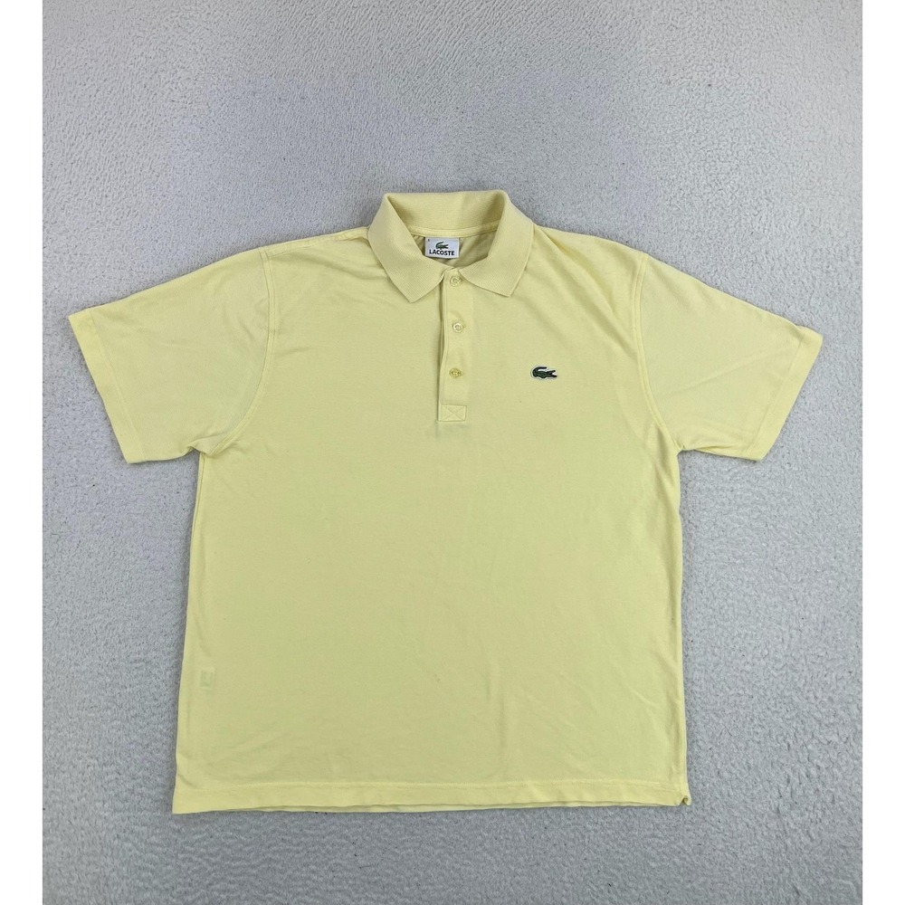Lacoste Polo Shirt Mens Large 5 Yellow Solid Croc Logo Pique Cotton Knit Casual